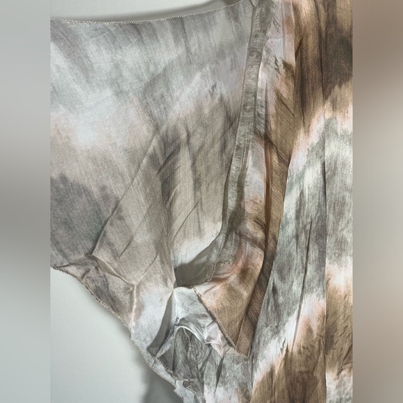NT by Amati Beige Brown Tie Dye Style Print Tunic Blouse Top One Size Silk - Picture 5 of 8
